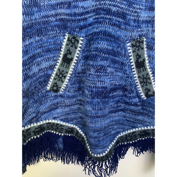 Vintage Retro Womens Blue Alpaca Hoodie, 70s Boho Sweater with finge, Size S - Picture 4 of 5